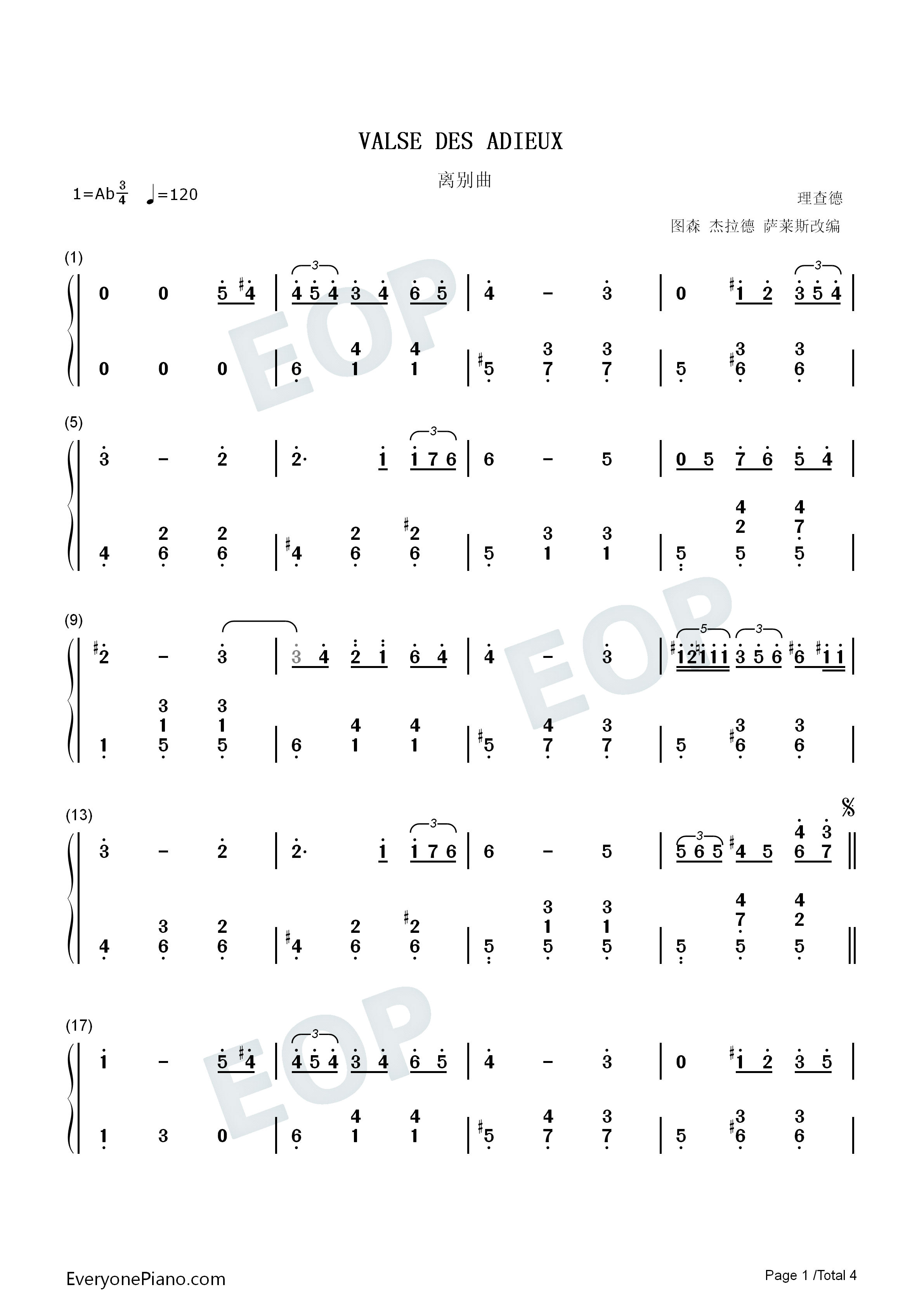 离别曲-Valse Des Adieux-Farewell Waltz双手简谱预览1